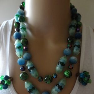 2 Strand NECKLACE & EARRINGS SET Vintage Austria